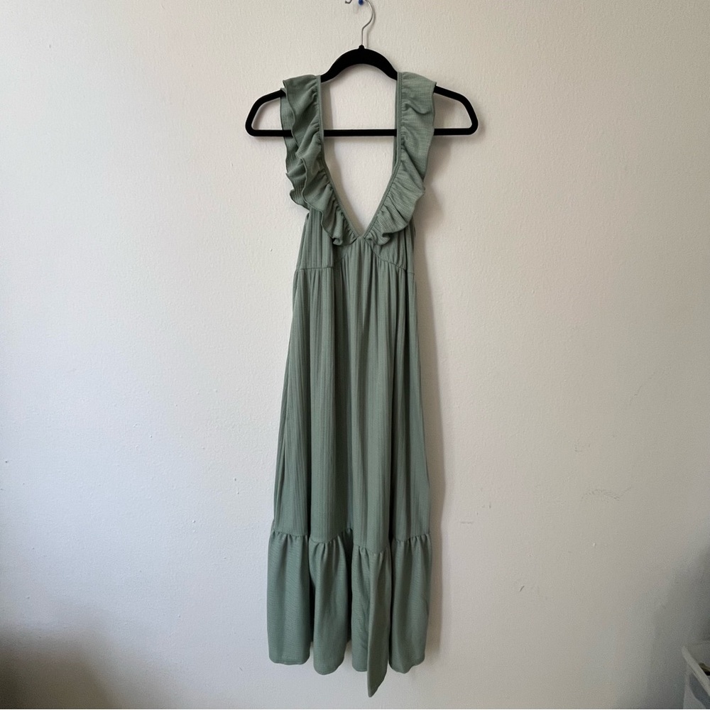 Caution To The Wind Mint Ruffle Backless Dress